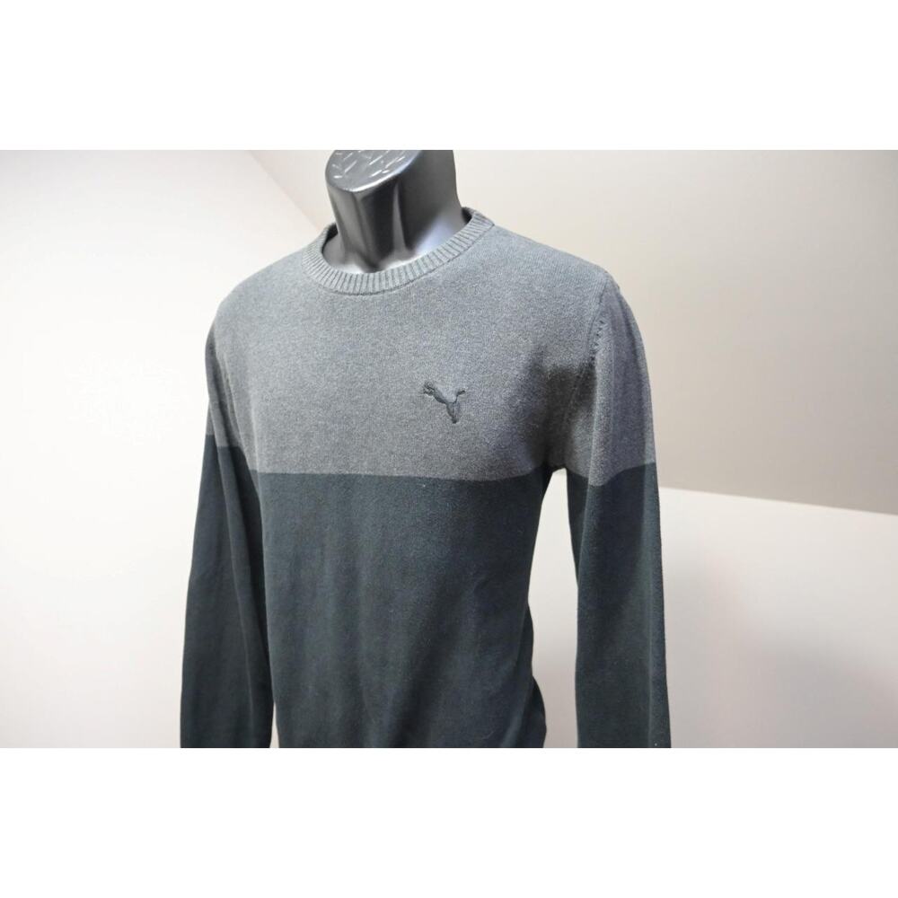 Puma Athletic Sweater Cotton Acrylic Crew Neck Gray Black Casual Mens Sz Medium‎